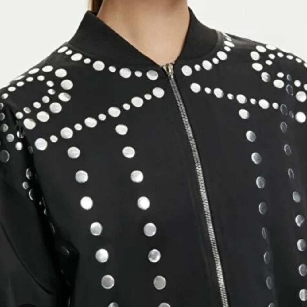 Elegant Studded Black Bomber Jacket - Picture 4 of 5